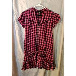 Pink & Black Plaid Cotton Flannel Grunge mini dress by Urban Vibe Medium